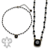 Austrian square crystal linked bead necklace, 12mm