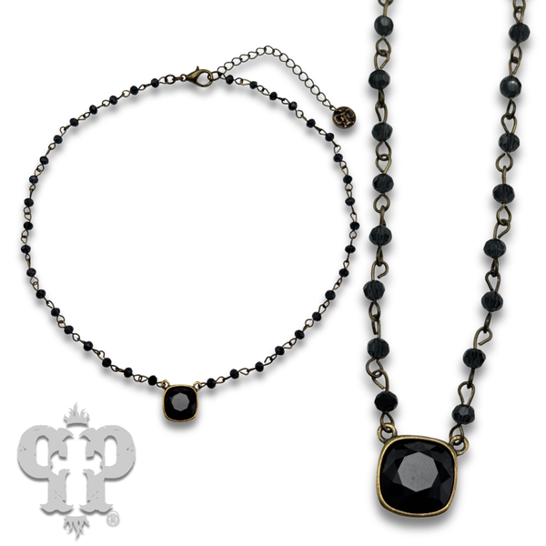 Austrian square crystal linked bead necklace, 12mm
