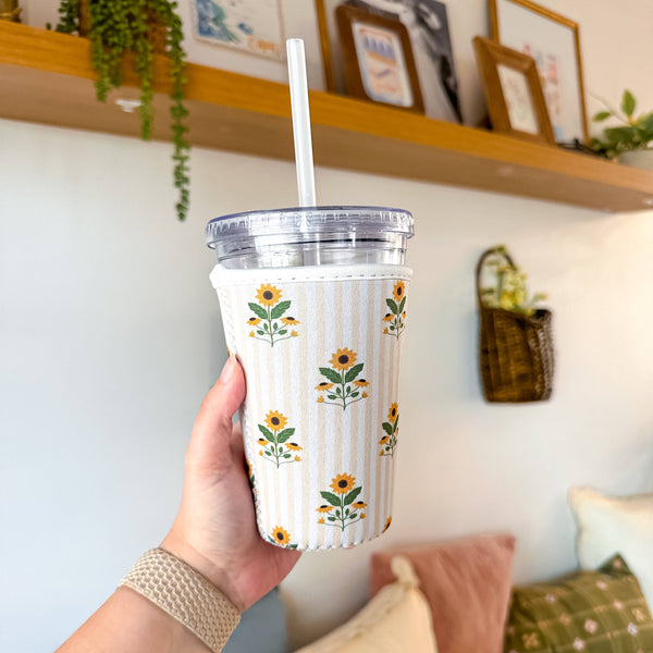 Sunflowers and Stripes | Iced Coffee Sleeve