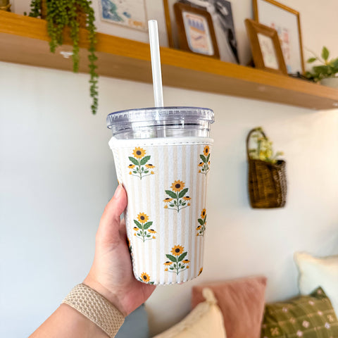 Sunflowers and Stripes | Iced Coffee Sleeve