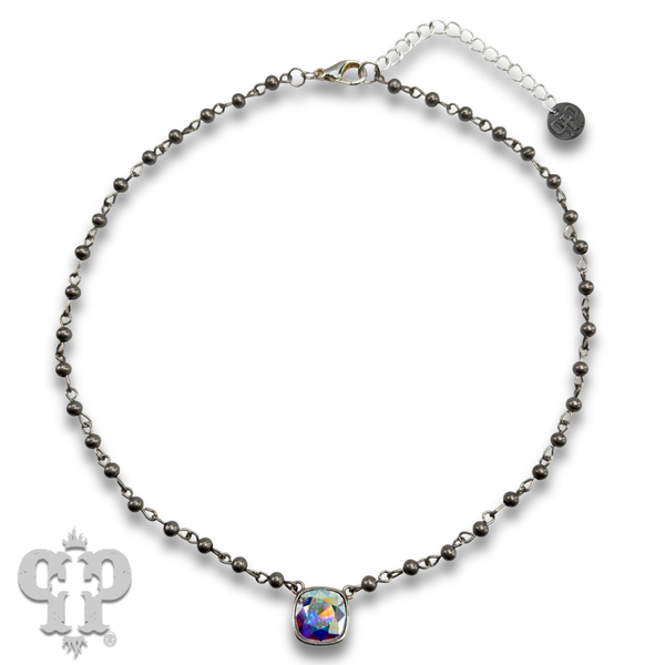 Austrian square crystal linked bead necklace, 12mm