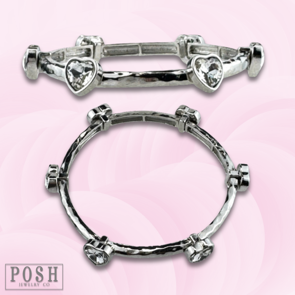 Rhinestone heart stretch bracelet
