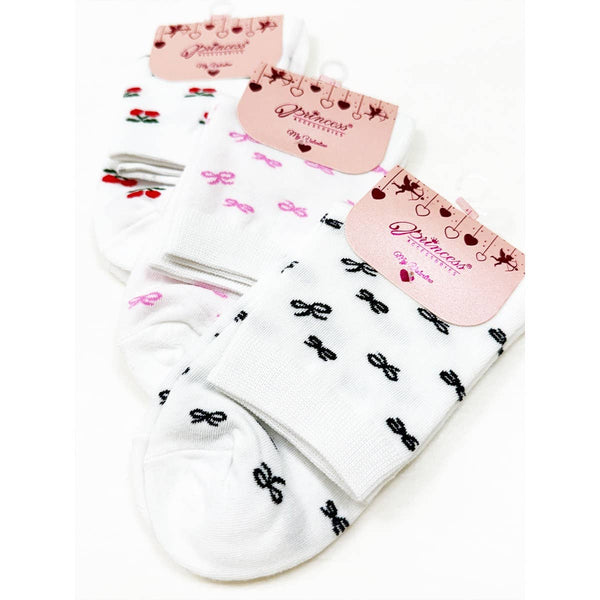 Bow and Cherry Print Everyday Socks