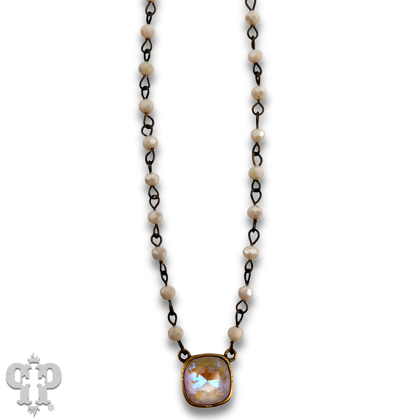 Austrian square crystal linked bead necklace, 12mm