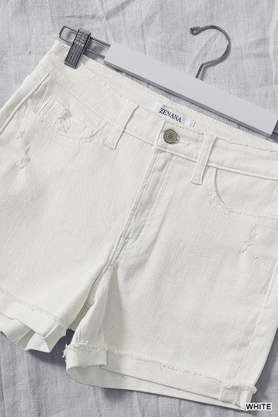 Cuffed White Denim Shorts