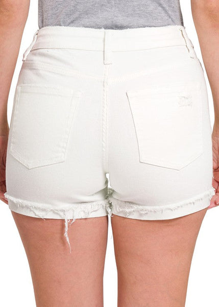 Cuffed White Denim Shorts