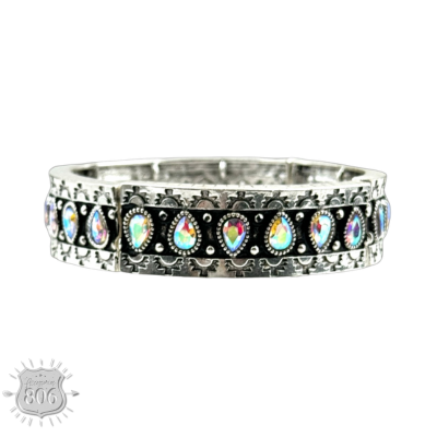 Silver and iridescent stretch western bracelet