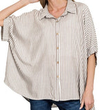 Woven Stripe Button Down Boxy Top