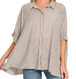 Woven Stripe Button Down Boxy Top