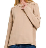 Rib Boat Neck Long Sleeve Top