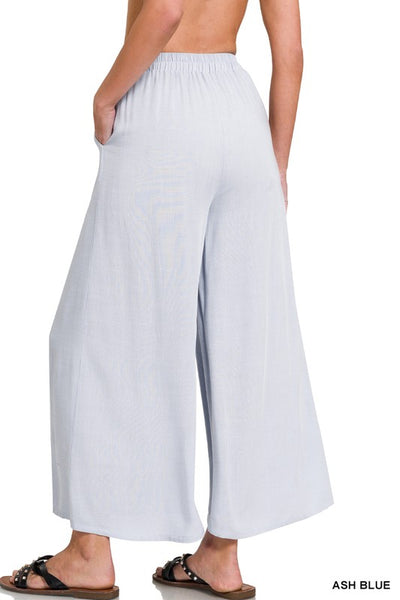 PLEATED LINEN BLEND WIDE LEG PANTS