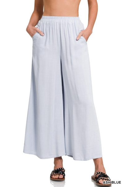 PLEATED LINEN BLEND WIDE LEG PANTS