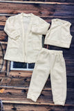 Kids Sherpa Cream Cardigan & Top & Pant 3pcs Set