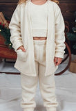 Kids Sherpa Cream Cardigan & Top & Pant 3pcs Set