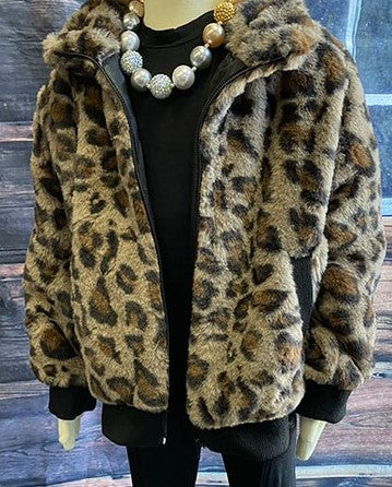 Kids Leopard Flannel Zipper Jacket