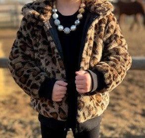 Kids Leopard Flannel Zipper Jacket