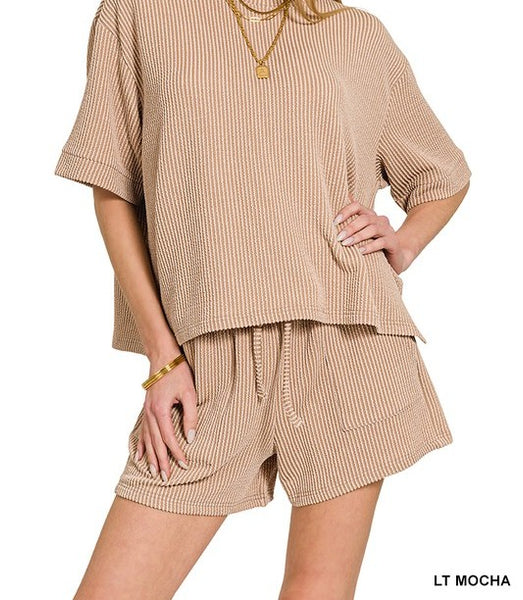 Raised Rib Short Sleeve Tee &amp; Short Pants Set
