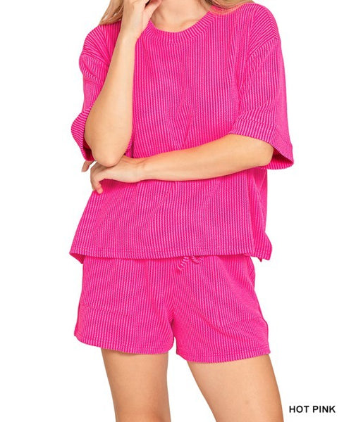 Raised Rib Short Sleeve Tee &amp; Short Pants Set