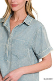 Mineral Washed Collared Shirt Dress