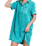 Mineral Washed Collared Shirt Dress