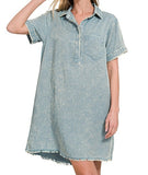 Mineral Washed Collared Shirt Dress