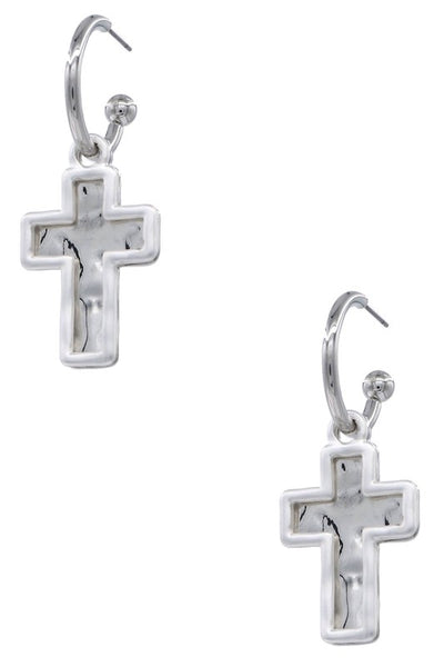 Cross Dangle Hoop Earrings