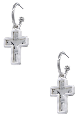 Cross Dangle Hoop Earrings