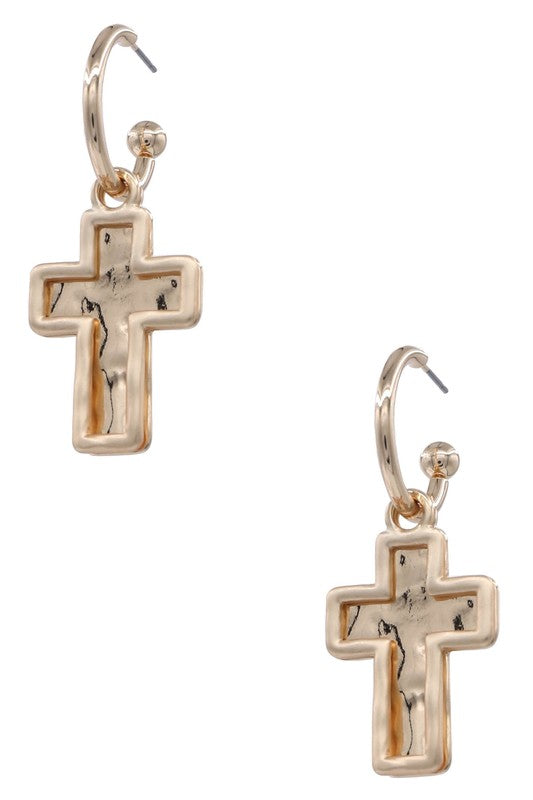 Cross Dangle Hoop Earrings