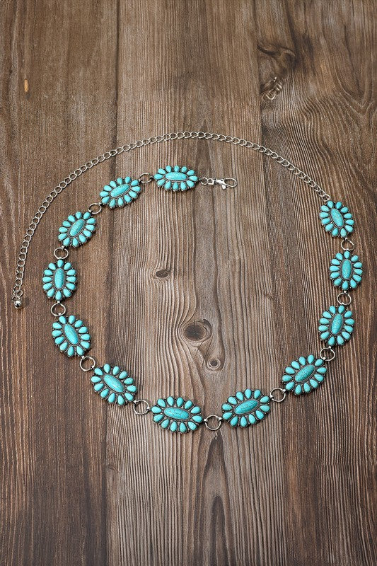 Boho Western Turquoise Stone Concho Chain Belt