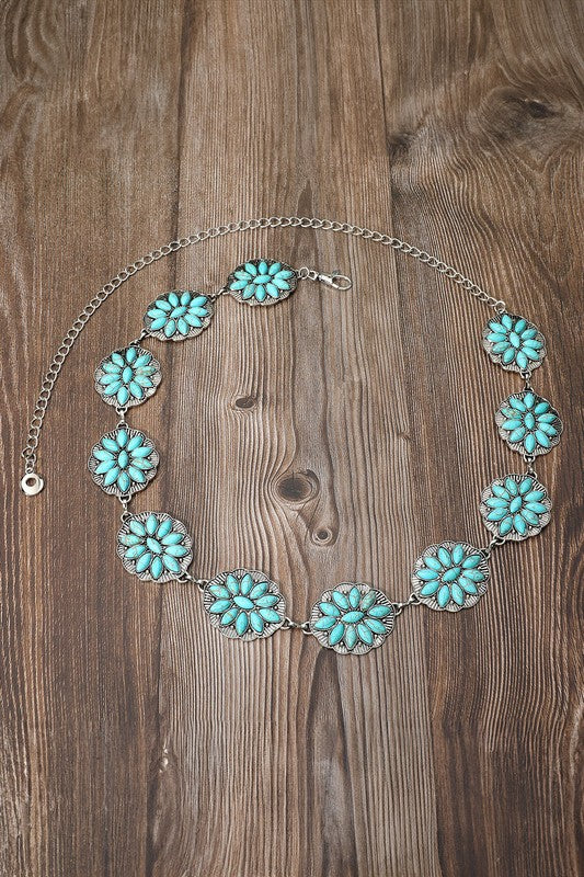 Boho Western Stone Concho Chain Belt