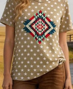 Star & Aztec Print W/short Sleeves