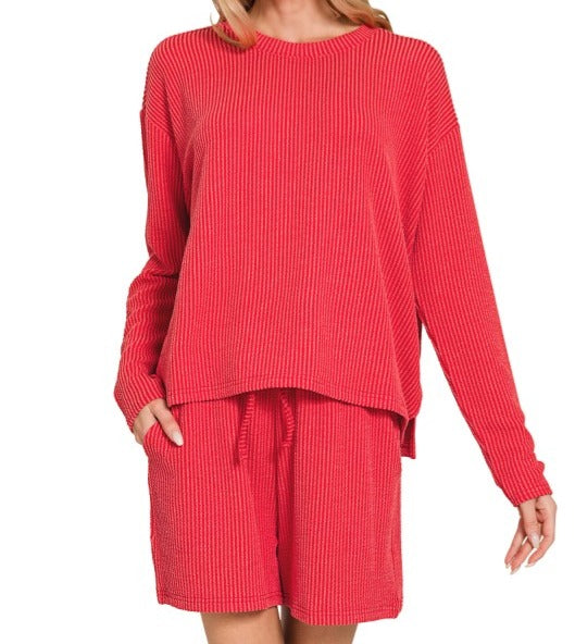 Ribbed Long Sleeve Tee & Short Set