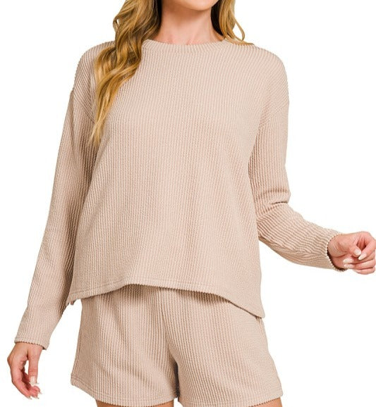 Ribbed Long Sleeve Tee & Short Set