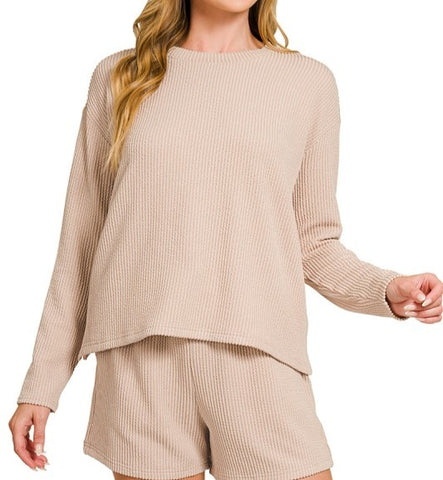 Ribbed Long Sleeve Tee & Short Set