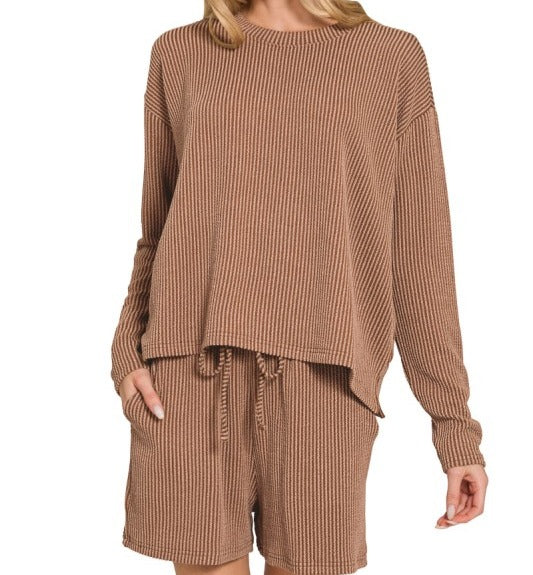 Ribbed Long Sleeve Tee & Short Set