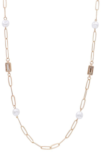 Textured Necklace With Pearl & Stone Accents