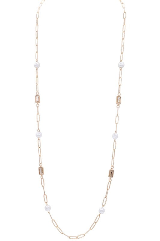 Textured Necklace With Pearl & Stone Accents