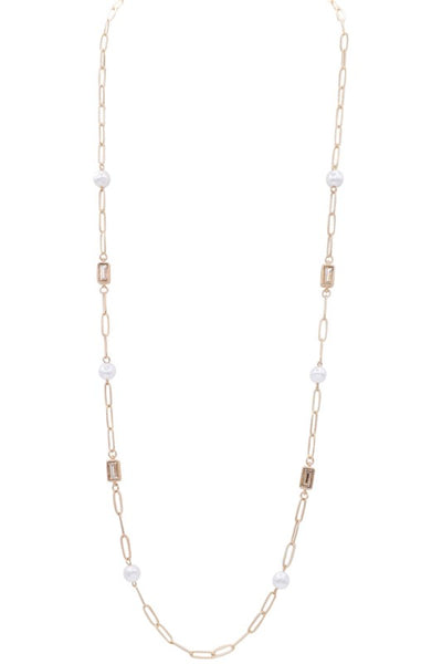 Textured Necklace With Pearl & Stone Accents