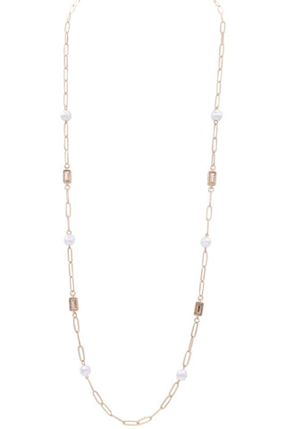 Textured Necklace With Pearl & Stone Accents