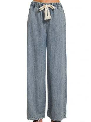 Drawstring Elastic Denim Pants