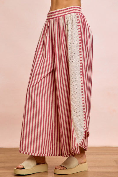Eyelet Side Wide Leg Pants