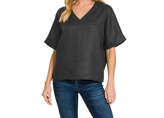 "The L" V Neck Linen Top