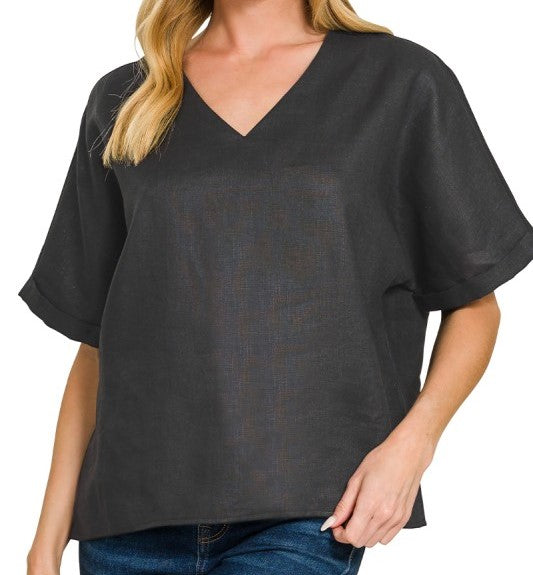 "The L" V Neck Linen Top