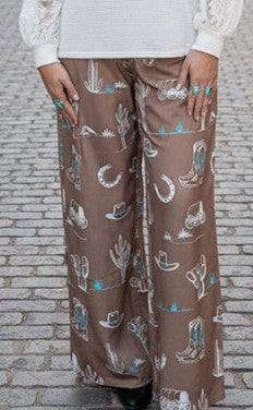 Western Printed Wide Leg Pant