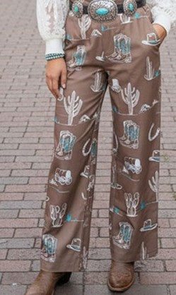 Western Printed Wide Leg Pant