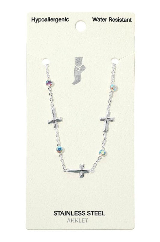 Cross Charm Stone Station Anklet