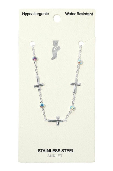 Cross Charm Stone Station Anklet