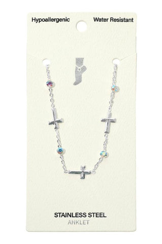 Cross Charm Stone Station Anklet