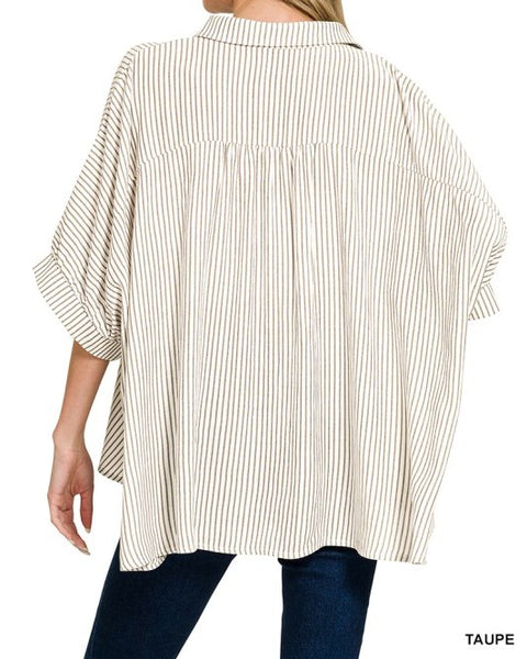 Woven Stripe Button Down Boxy Top