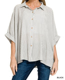 Woven Stripe Button Down Boxy Top